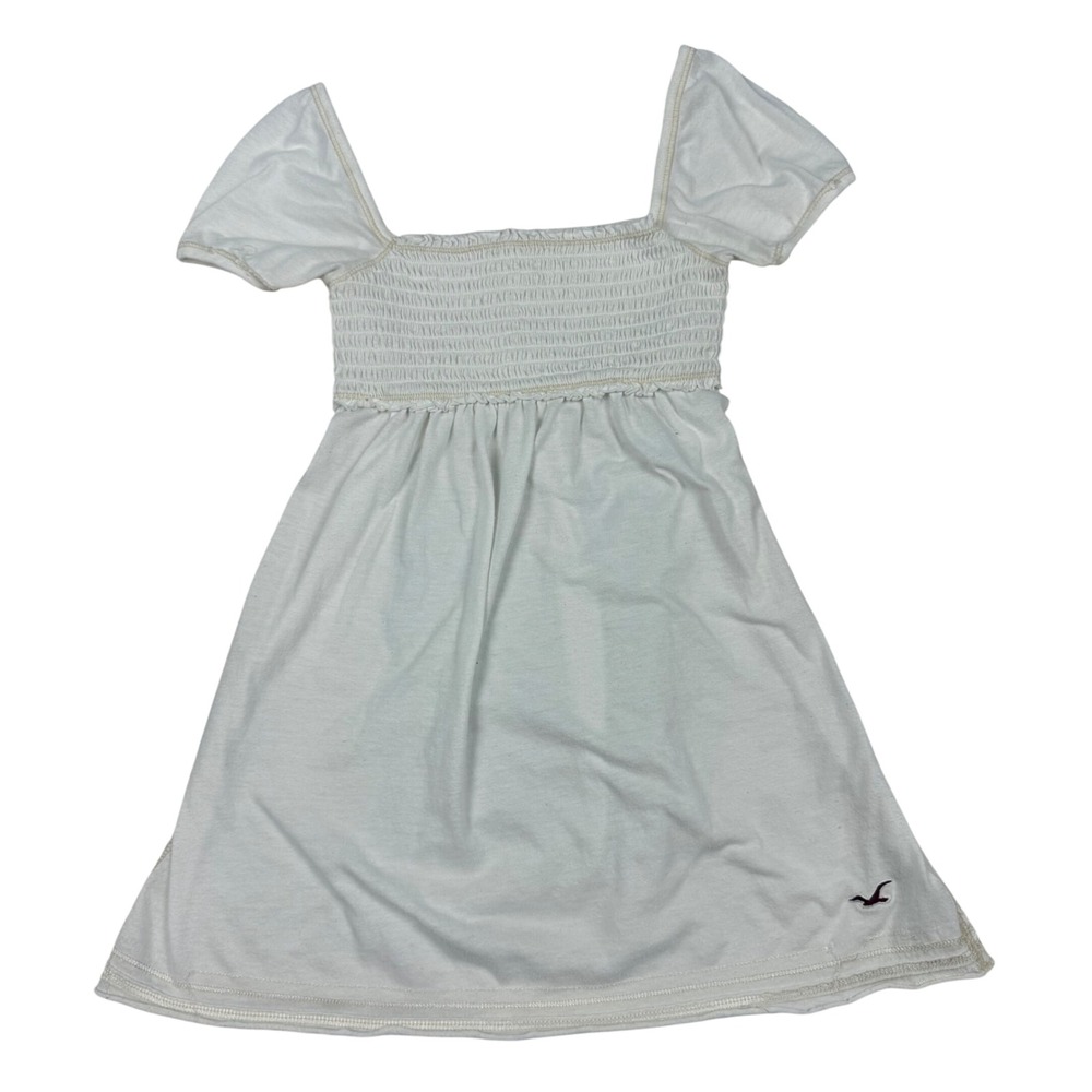 True VTG‎ Y2K Hollister White Smocked Babydoll Short Puff Sleeve XS Square Neck